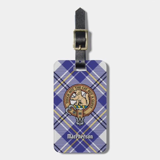 Étiquette À Bagage Clan MacPherson Crest sur la robe bleue Tartan (Devant Vertical)