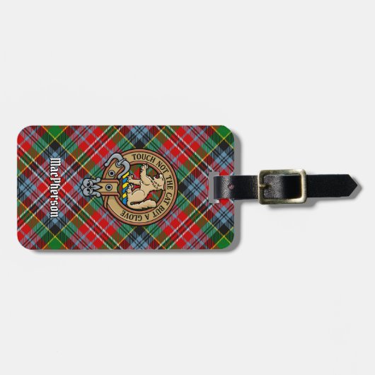 Étiquette À Bagage Clan MacPherson Crest sur Tartan (Devant horizontal)