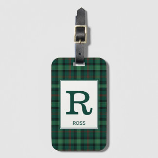 Étiquette À Bagage Clan Ross Chasse Tartan Green Plaid Monogramme