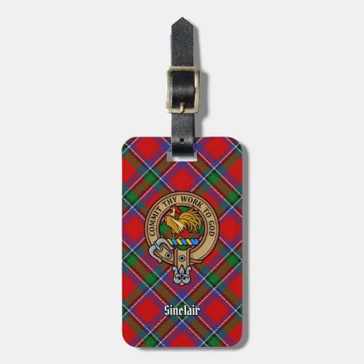 Étiquette À Bagage Clan Sinclair Crest sur Red Tartan (Devant Vertical)