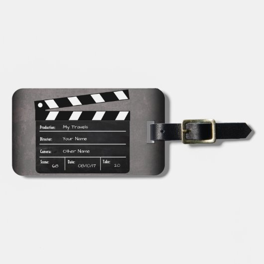 Étiquette À Bagage Clapperboard avec votre texte! (Devant horizontal)