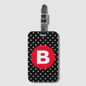 Étiquette À Bagage Classic Black & White Polka Dot with Red Monogram (Devant Vertical)