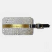 Étiquette À Bagage Classic Blanc Reptile Digital Leather Gold Metal (Devant horizontal)