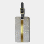 Étiquette À Bagage Classic Blanc Reptile Digital Leather Gold Metal (Devant Vertical)