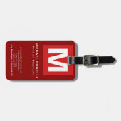 Étiquette À Bagage Classic chic chic rouge foncé blanc monogramme cla (Devant horizontal)
