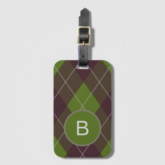 Étiquette À Bagage Classic Dark Green Argyle Pattern Monogram