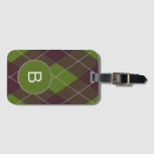 Étiquette À Bagage Classic Dark Green Argyle Pattern Monogram (Devant Horizontal)