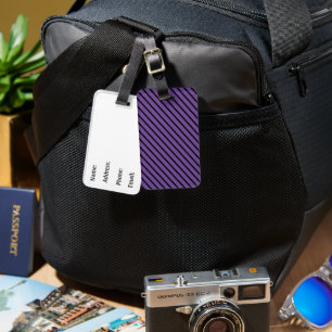 Étiquette À Bagage Classic Purple and Black Stripes Nom Personnalisé