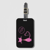 Étiquette À Bagage Classic Retro rose Kitty Chat Coeur Tail Monogramm (Devant Vertical)