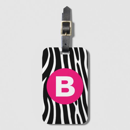 Étiquette À Bagage Classic Zebra Stripes Bright Pink Monogram (Devant Vertical)