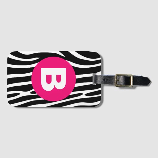 Étiquette À Bagage Classic Zebra Stripes Bright Pink Monogram (Devant Horizontal)