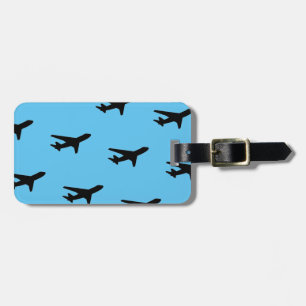 Étiquette À Bagage Classique Moderne Simple Avion Noir & Bleu