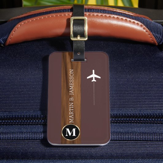 Étiquette À Bagage Classy Elegant Traveller Wood monogrammed Nom (Insitu Rectoal 2)