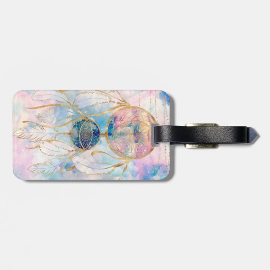 Étiquette À Bagage Classy Gold Dreamcatcher Rainbow Clouds Sky design (Dos horizontal)