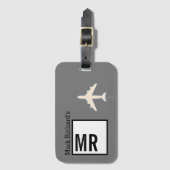 Étiquette À Bagage Classy Nom et initiales du voyageur élégant gris (Devant Vertical)