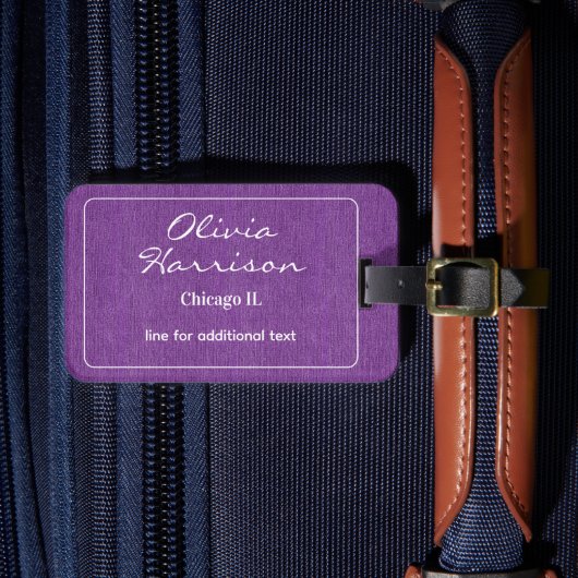 Étiquette À Bagage Classy White Lettering on Purple Denim Print (Insitu Rectoal 4)