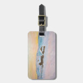 Étiquette À Bagage Claude Monet - Norvège Paysage, Maisons Bleues (Devant Vertical)