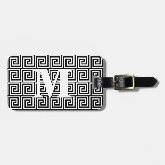 Étiquette À Bagage Clé grecque, noire et blanche (Devant horizontal)
