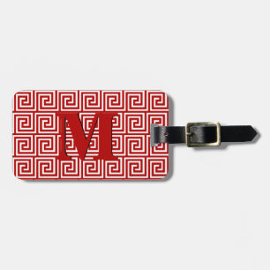 Étiquette À Bagage Clé grecque, rouge profond et blanc
