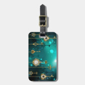 Étiquette À Bagage Clés squelette antiques sur fond vert (Devant Vertical)