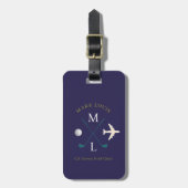 Étiquette À Bagage Club de golf bleu marine Monogramme (Devant Vertical)