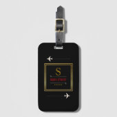 Étiquette À Bagage Clubs de golf, nom & initiale sur noir monogrammed (Devant Vertical)