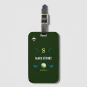 Étiquette À Bagage Clubs de golf, nom + initiale sur vert monogrammé (Devant Vertical)