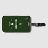 Étiquette À Bagage Clubs de golf, nom + initiale sur vert monogrammé (Devant Horizontal)