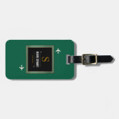 Étiquette À Bagage Clubs de golf, Nom & Initiale sur vert monogrammé (Devant horizontal)