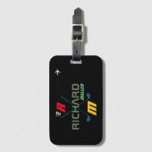 Étiquette À Bagage clubs de golf, nom & initiales sur noir monogramme (Devant Vertical)