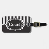 Étiquette À Bagage Coach Sport | Bandes noires et blanches (Devant horizontal)