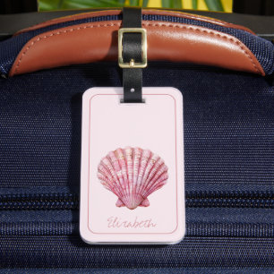 Étiquette À Bagage Coastal rose coquille personnalisée