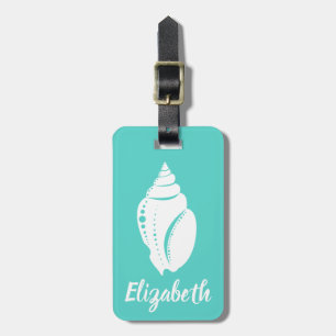Étiquette À Bagage Coastère Blanc Coquillage & Vert Mer   Personnalis