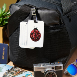 Étiquette À Bagage Coccinelle rouge foncé faux paillettes scintillant