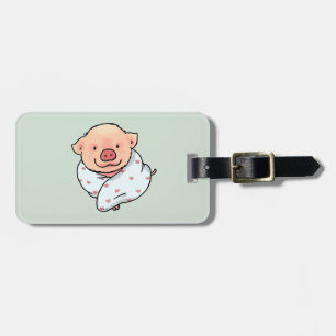 Étiquette À Bagage Cochon de dessin animé mignon et cosy enveloppé da