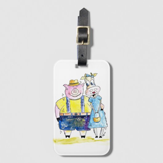 Étiquette À Bagage Cochon et vache blanc mignon (Devant Vertical)