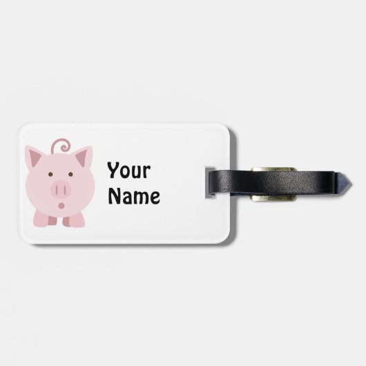 Étiquette À Bagage Cochon rose rond mignon (Dos horizontal)