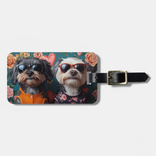 Étiquette À Bagage Cockapoo avec roses du cœur Saint-Valentin (Devant horizontal)