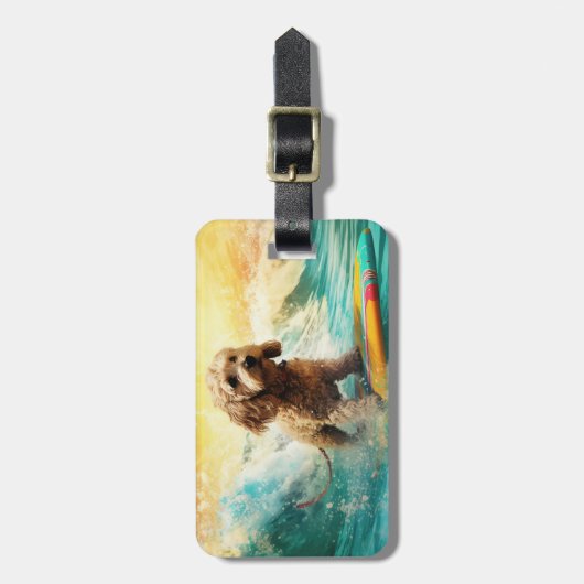 Étiquette À Bagage Cockapoo Beach Surf Paining (Devant Vertical)