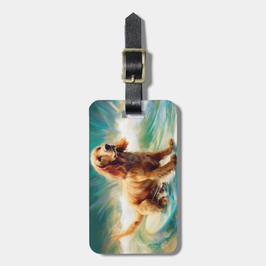 Étiquette À Bagage Cocker Spaniel Beach Surf Peinture (Devant Vertical)