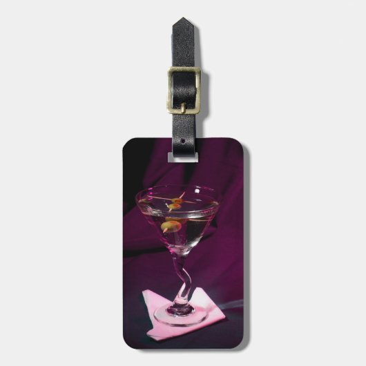 Étiquette À Bagage Cocktail d'alcool rose foncé Martini (Devant Vertical)