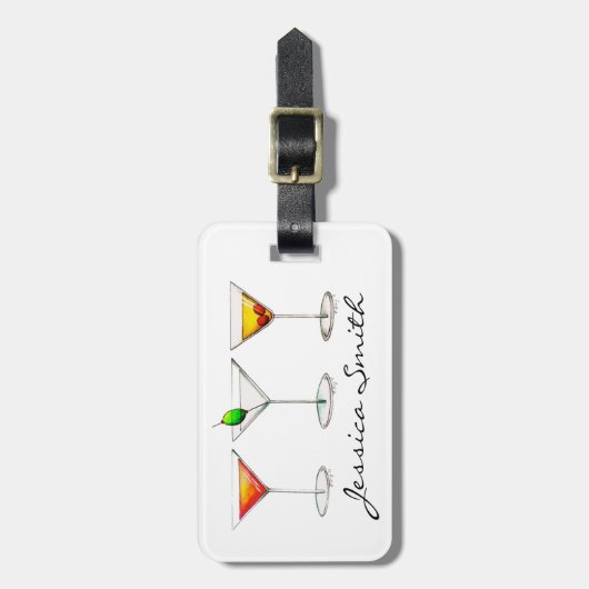 Étiquette À Bagage Cocktail Verre Mixte Boisson Martini Cosmo Manhatt (Devant Vertical)