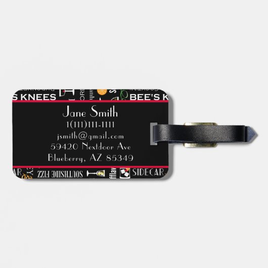 Étiquette À Bagage Cocktails rétro (Dos horizontal)