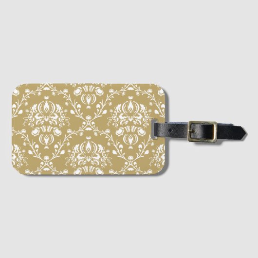Étiquette À Bagage Cocoa and Cream Damask (Devant Horizontal)