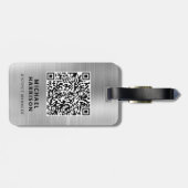 Étiquette À Bagage Code QR Argent Logo d'entreprise (Dos horizontal)