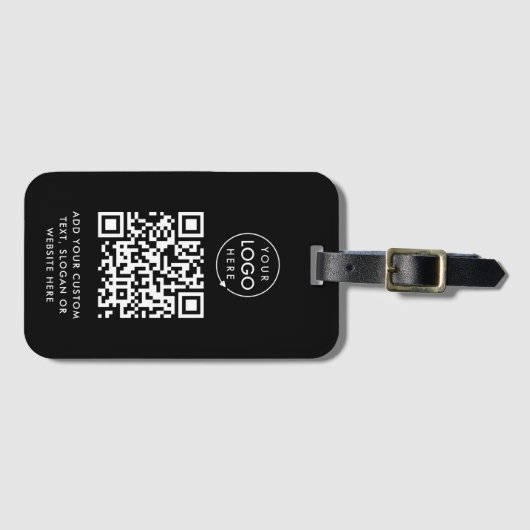 Étiquette À Bagage Code QR | Black Business Logo Professional Modern (Devant Horizontal)