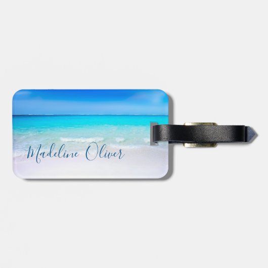 Étiquette À Bagage Code QR bleu de la scène océanique (Dos horizontal)