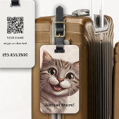 Étiquette À Bagage Code QR de chat amusant