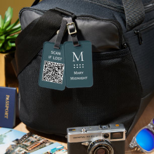 Étiquette À Bagage Code QR de couleur unie Scannez si perdu Vert fonc