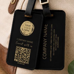 Étiquette À Bagage Code QR Logo d'entreprise Noir Moderne